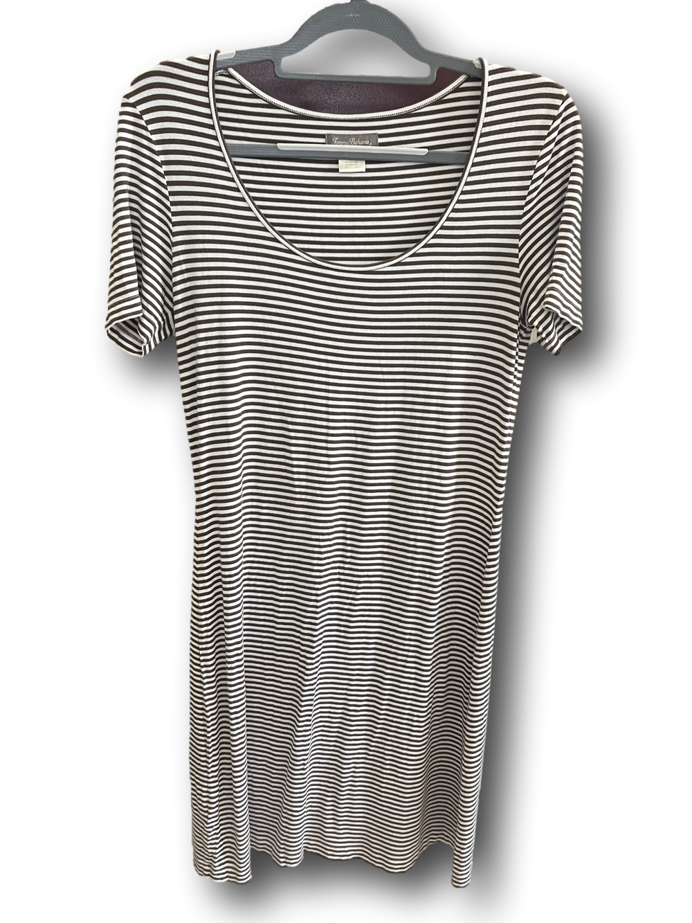 Tommy Bahama Brown and White Striped Scoop Neck Stretch T-shirt Dress